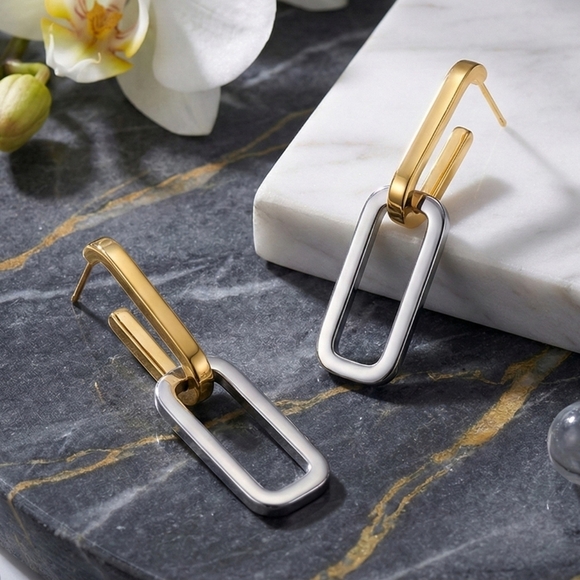 NKULTD Jewelry - Minimalist Chic Two Tone C Hoop Earrings 18K Gold Plated Stainless Steel